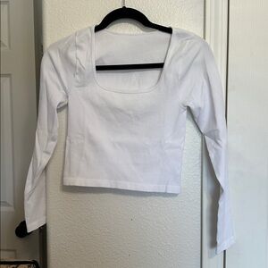 White Long Sleeve Square Neck Top
